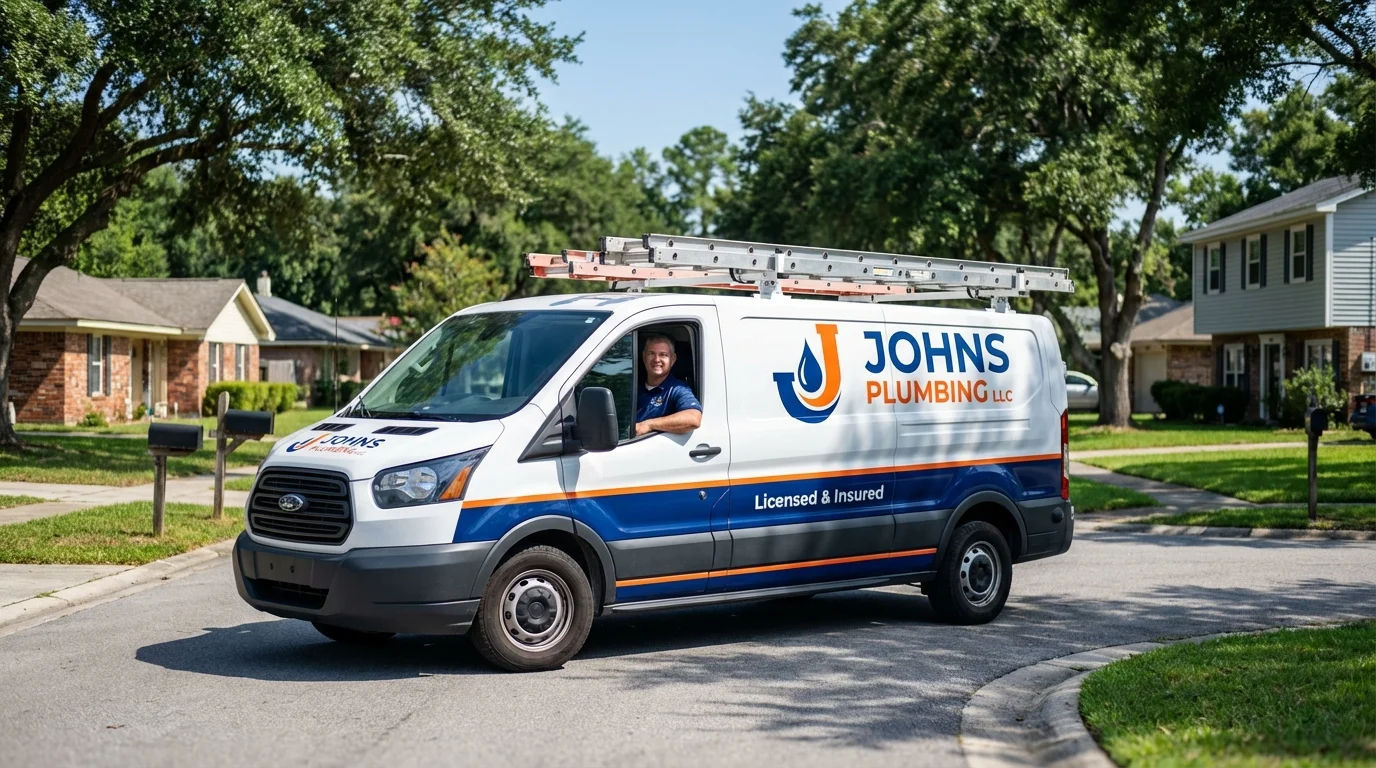 Johns Plumbing LLC service van in Morrisville, PA