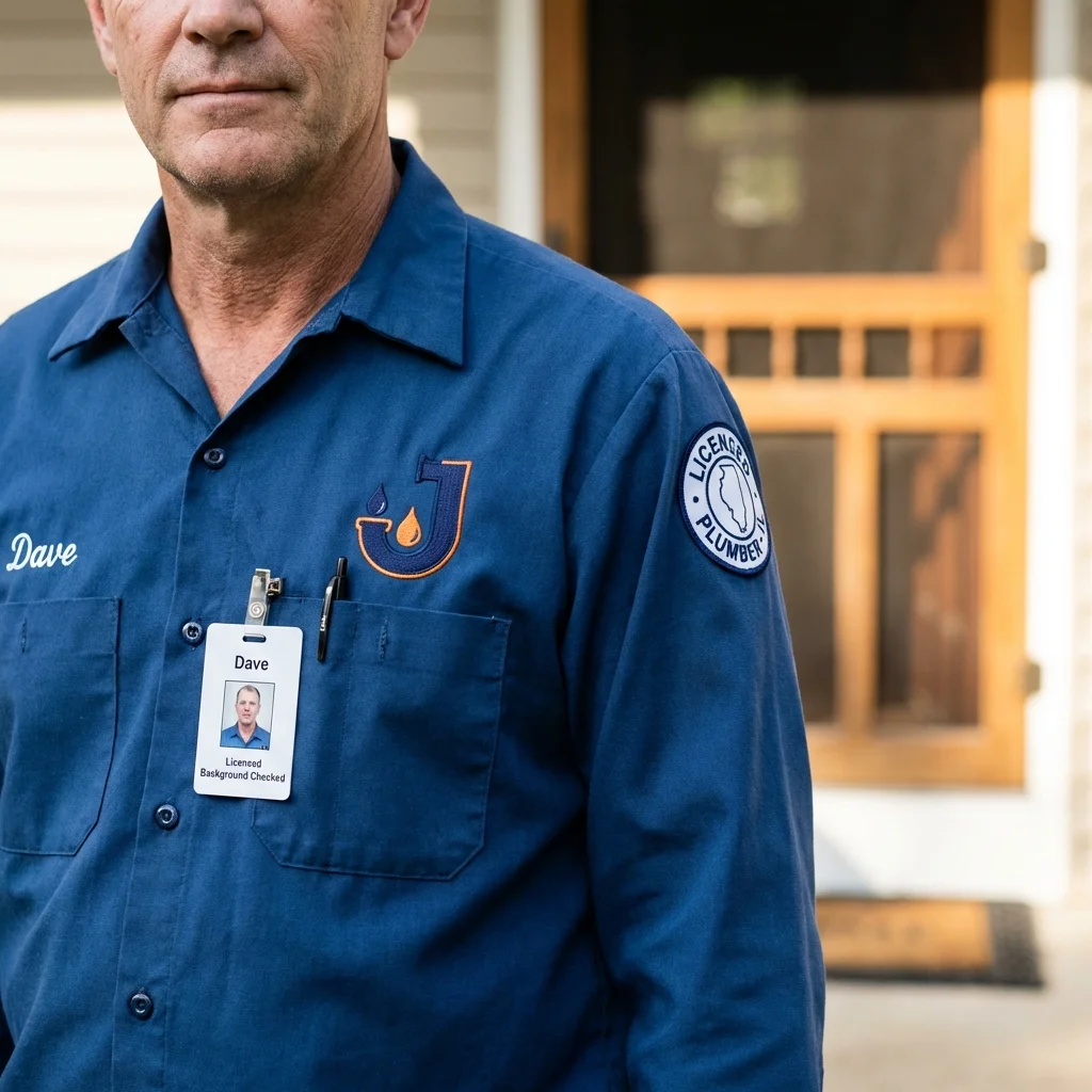 Licensed plumber showing ID badge in Morrisville, PA