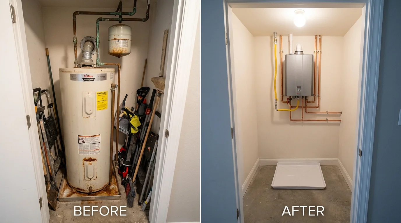 Tank water heater versus wall-mounted tankless unit comparison for Morrisville, PA homeowners