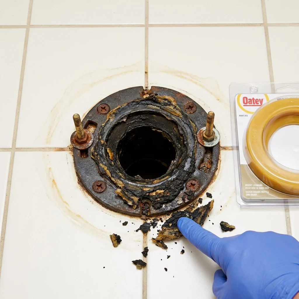 Failed wax ring showing water seepage at the base of a toilet in a Morrisville, PA home