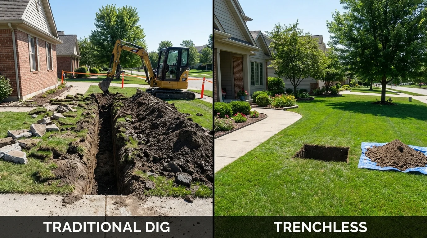 Trenchless sewer repair with minimal yard damage versus traditional excavation in Morrisville, PA